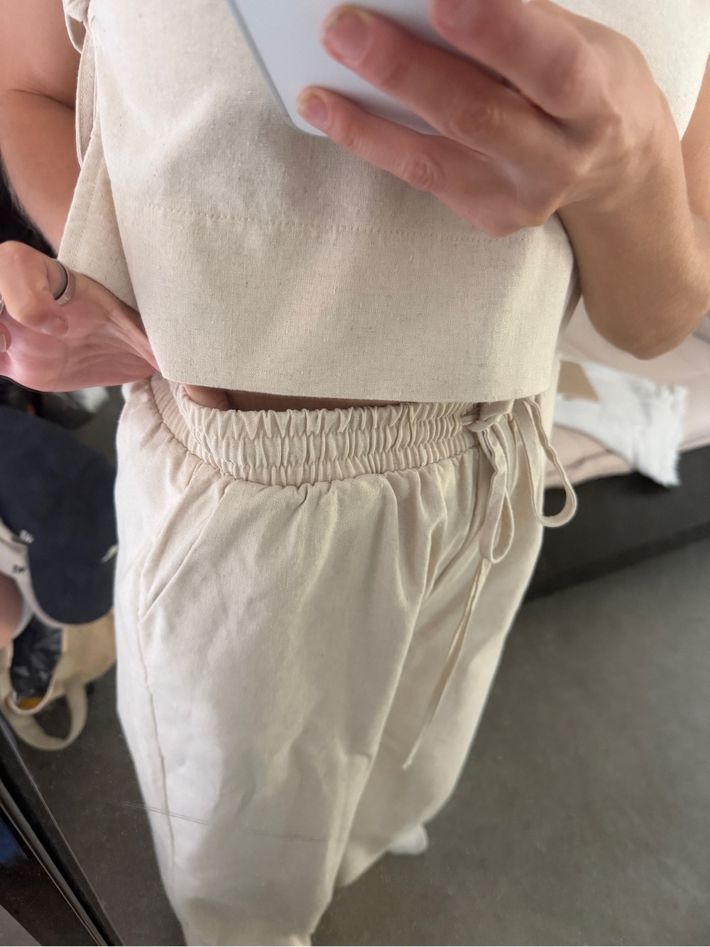 Cream linen Wide-Leg Drawstring Pants — Relaxed High-Rise - Picture 7 of 7